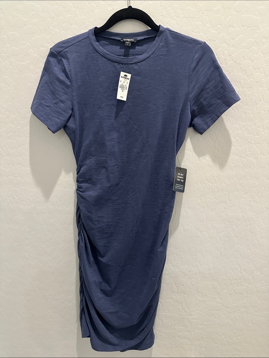 Express Dresses & Skirts - Express Navy Blue Short-Sleeve Ruched Tee Dress